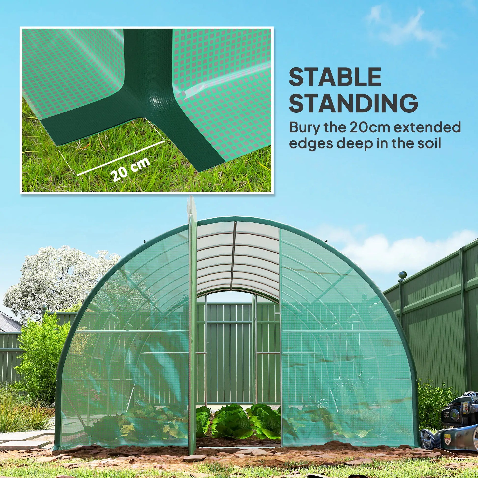Outsunny 6x3m Walk-In Polytunnel Greenhouse with Dual Hinged Doors, Green