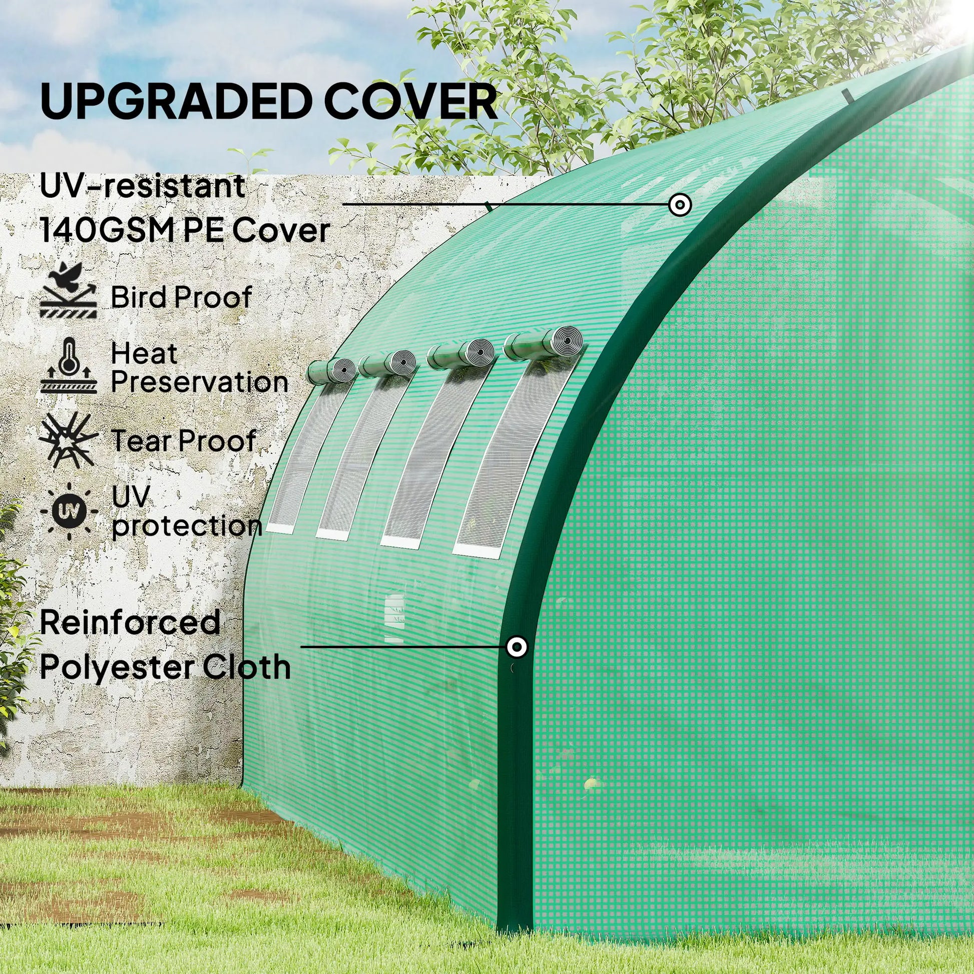 Outsunny 6x3m Walk-In Polytunnel Greenhouse with Dual Hinged Doors, Green