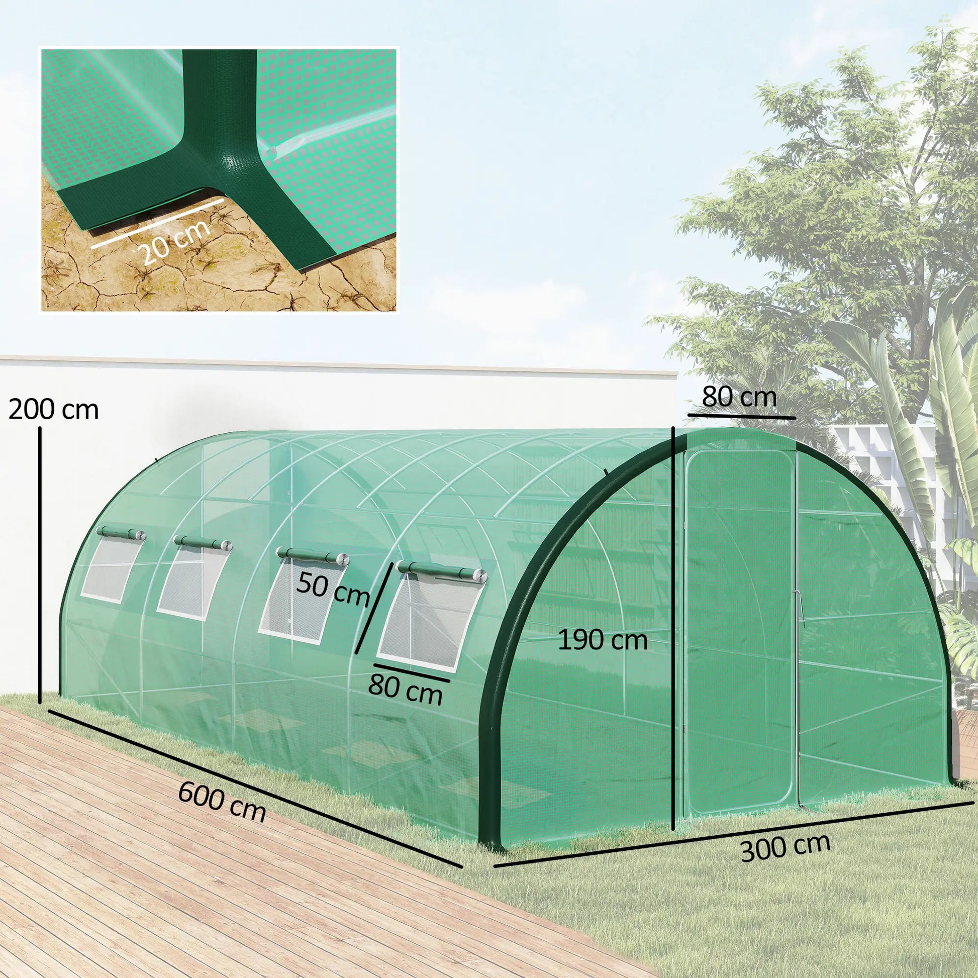Outsunny 6x3m Walk-In Polytunnel Greenhouse with Dual Hinged Doors, Green