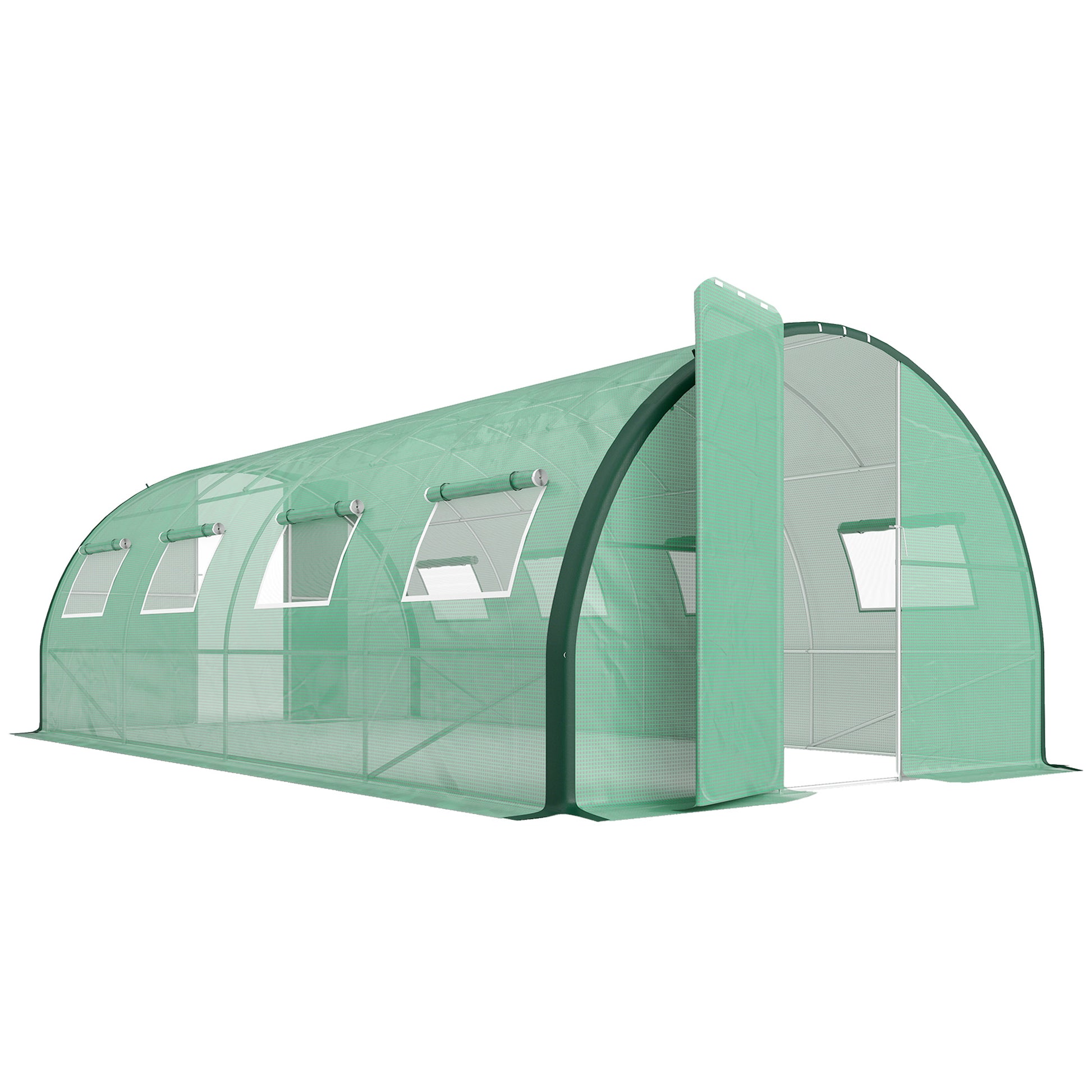 Outsunny 6x3m Walk-In Polytunnel Greenhouse with Dual Hinged Doors, Green