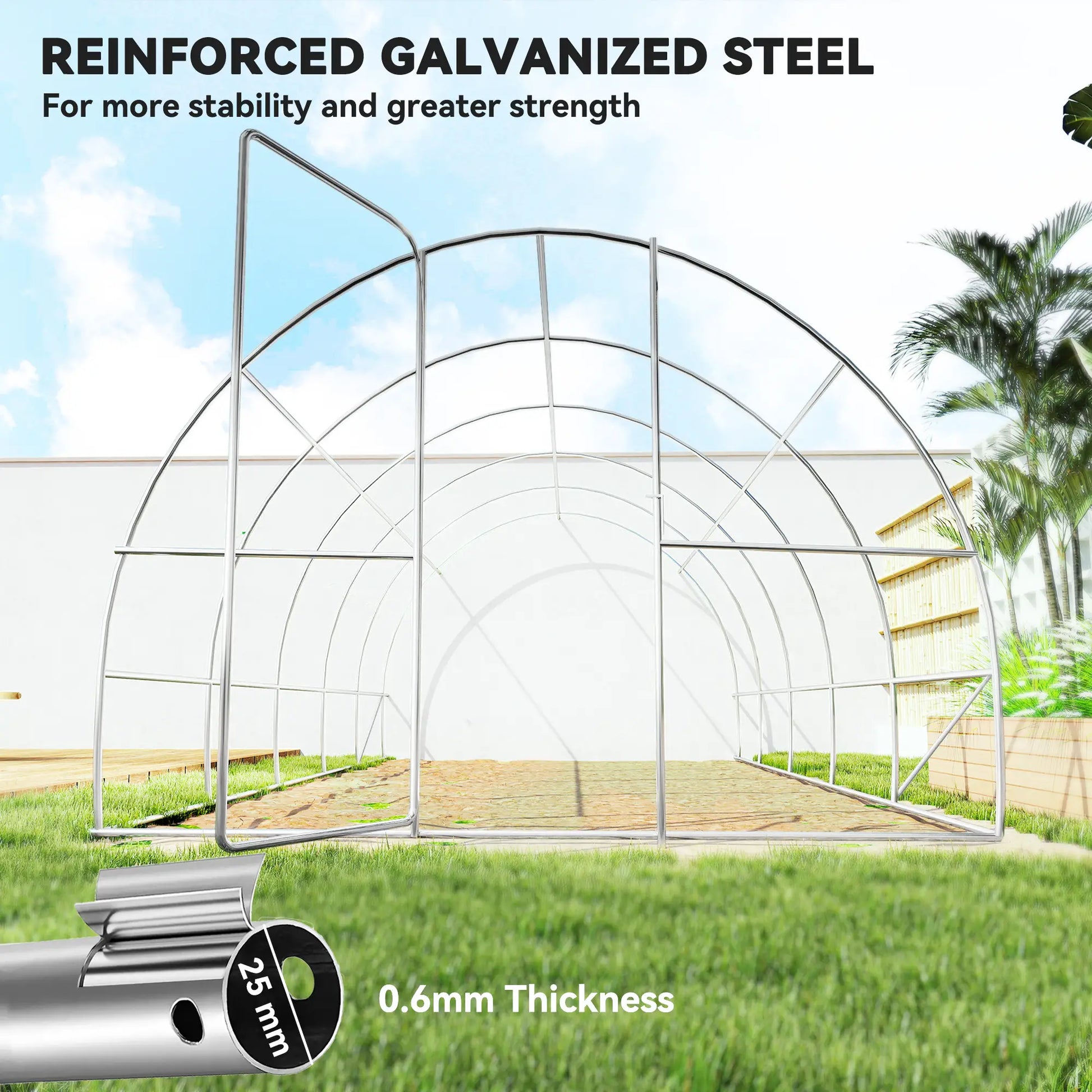 Outsunny 6x3m Walk-In Polytunnel Greenhouse with Hinged Door, Green