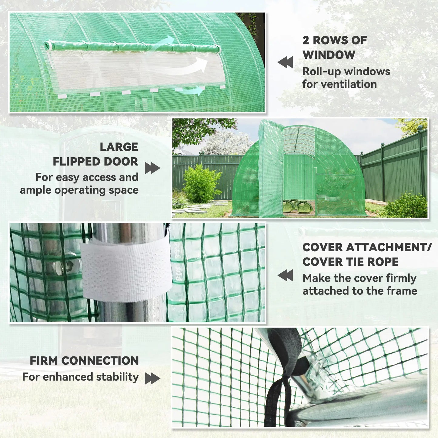 Outsunny 6x3m Walk-In Polytunnel Greenhouse with Hinged Door, Green