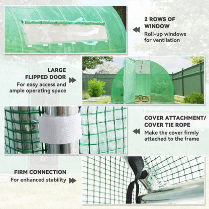 Outsunny 6x3m Walk-In Polytunnel Greenhouse with Hinged Door, Green