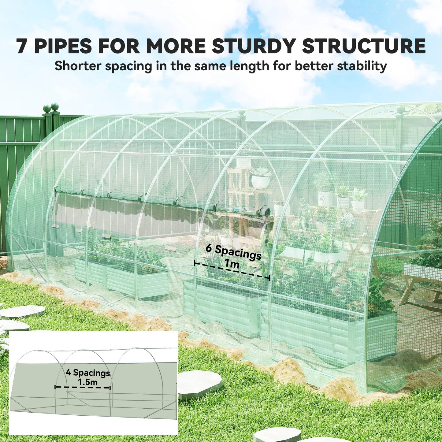 Outsunny 6x3m Walk-In Polytunnel Greenhouse with Hinged Door, Green