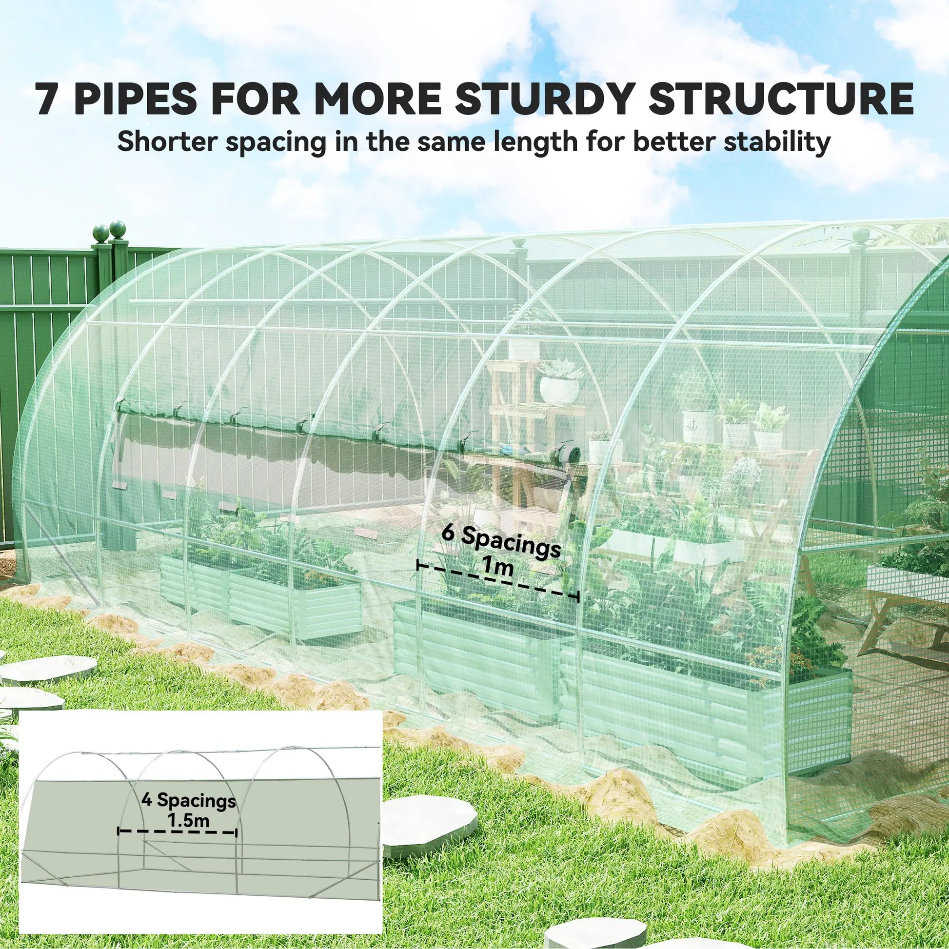 Outsunny 6x3m Walk-In Polytunnel Greenhouse with Hinged Door, Green
