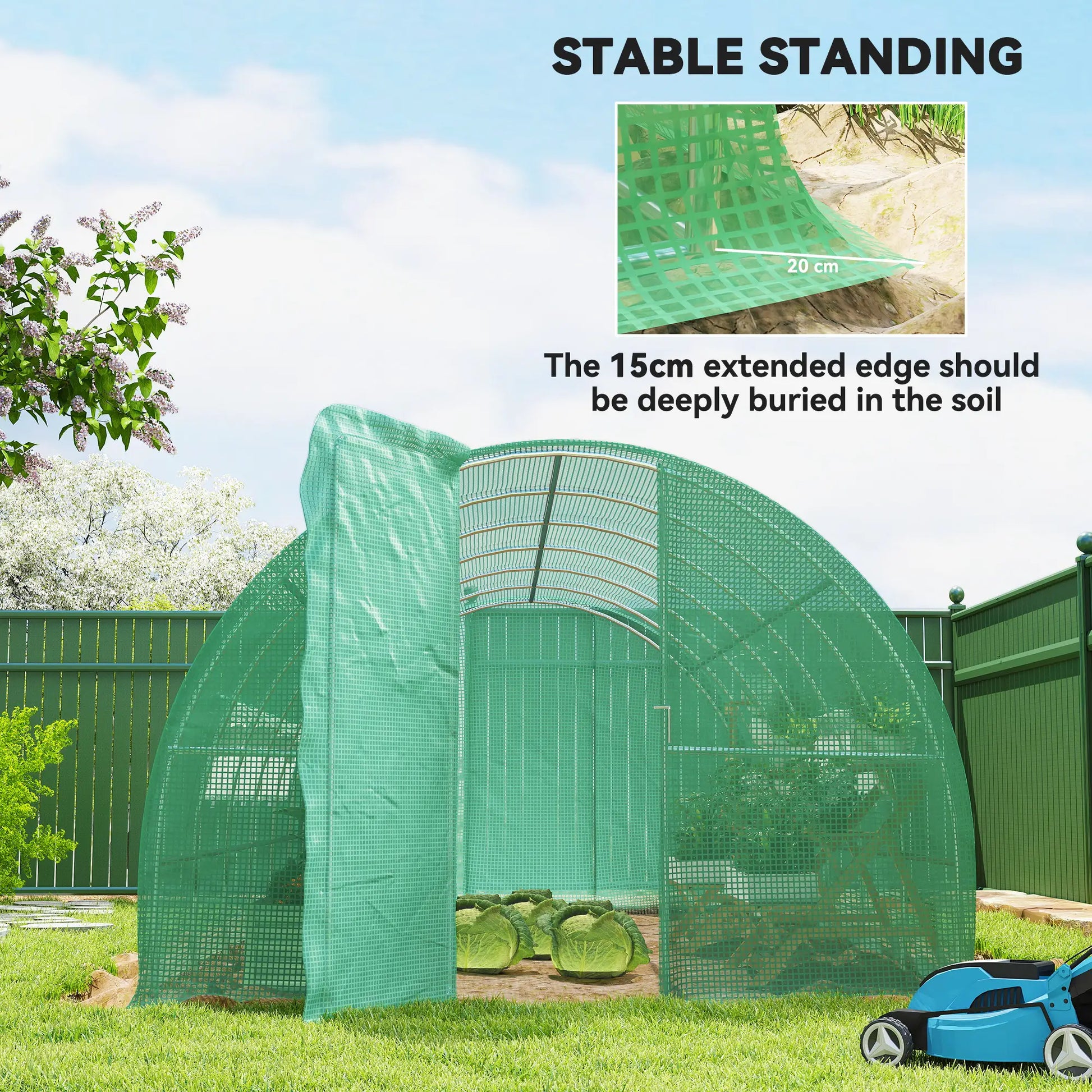 Outsunny 6x3m Walk-In Polytunnel Greenhouse with Hinged Door, Green