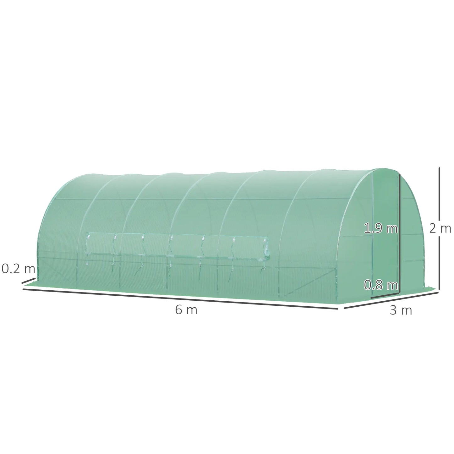 Outsunny 6x3m Walk-In Polytunnel Greenhouse with Hinged Door, Green