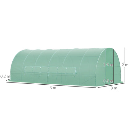 Outsunny 6x3m Walk-In Polytunnel Greenhouse with Hinged Door, Green