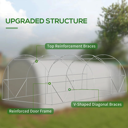 Outsunny 6x3m Walk-In Polytunnel Greenhouse with Reinforced PE Cover, White