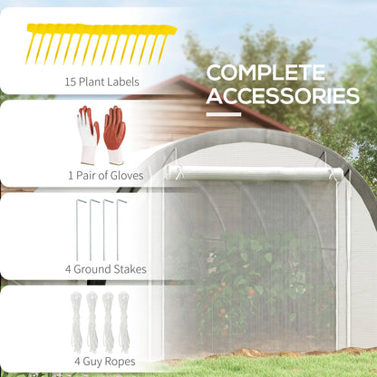 Outsunny 6x3m Walk-In Polytunnel Greenhouse with Reinforced PE Cover, White