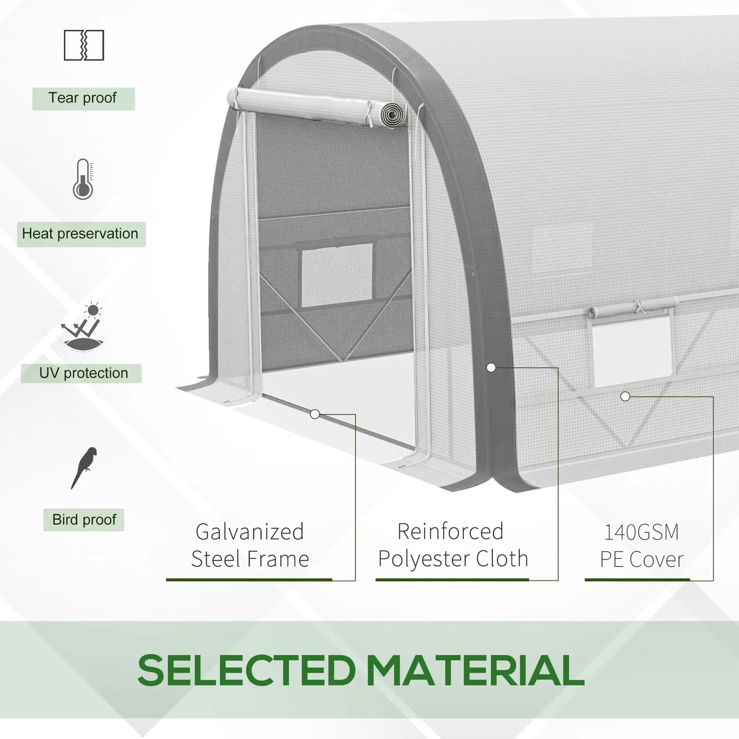 Outsunny 6x3m Walk-In Polytunnel Greenhouse with Reinforced PE Cover, White