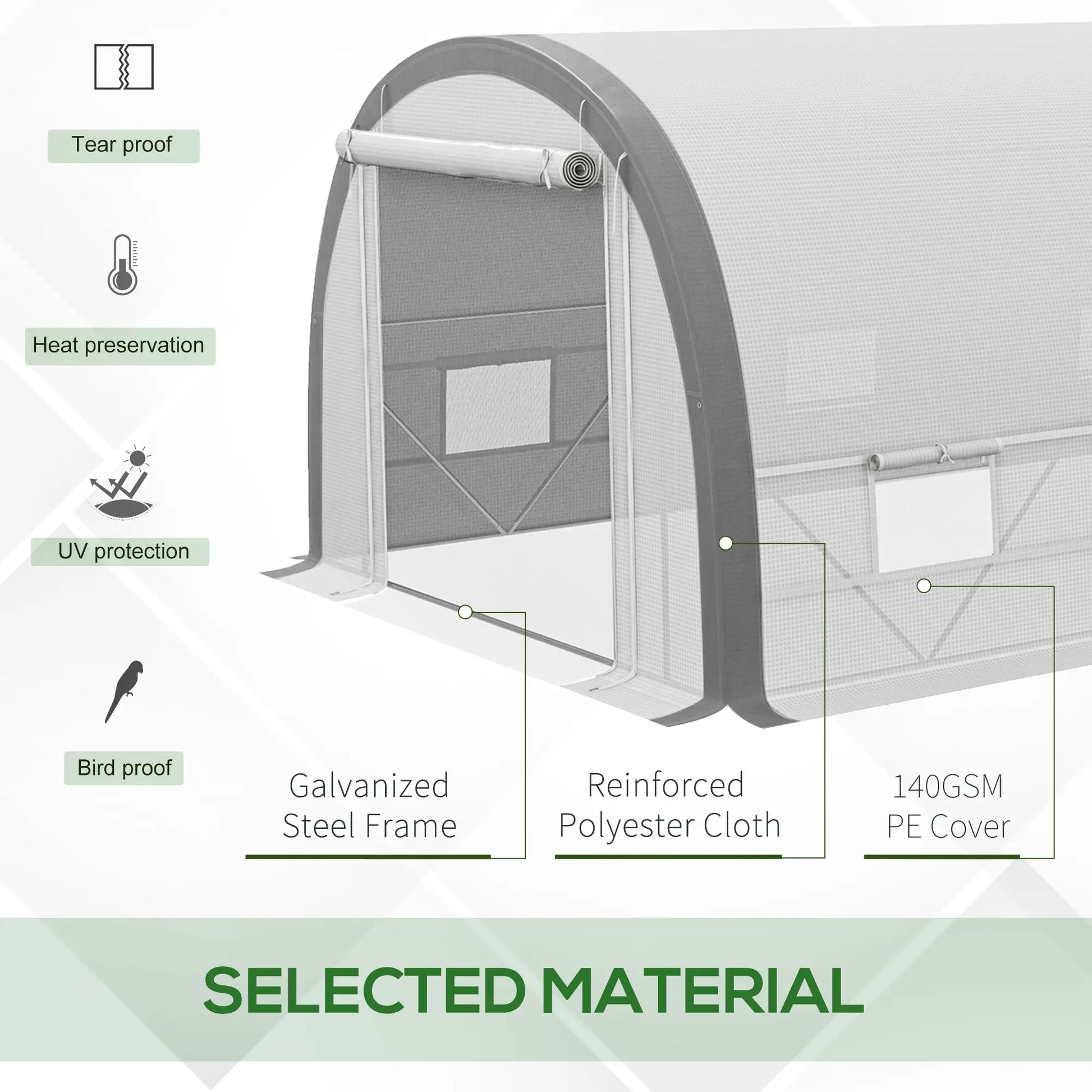 Outsunny 6x3m Walk-In Polytunnel Greenhouse with Reinforced PE Cover, White