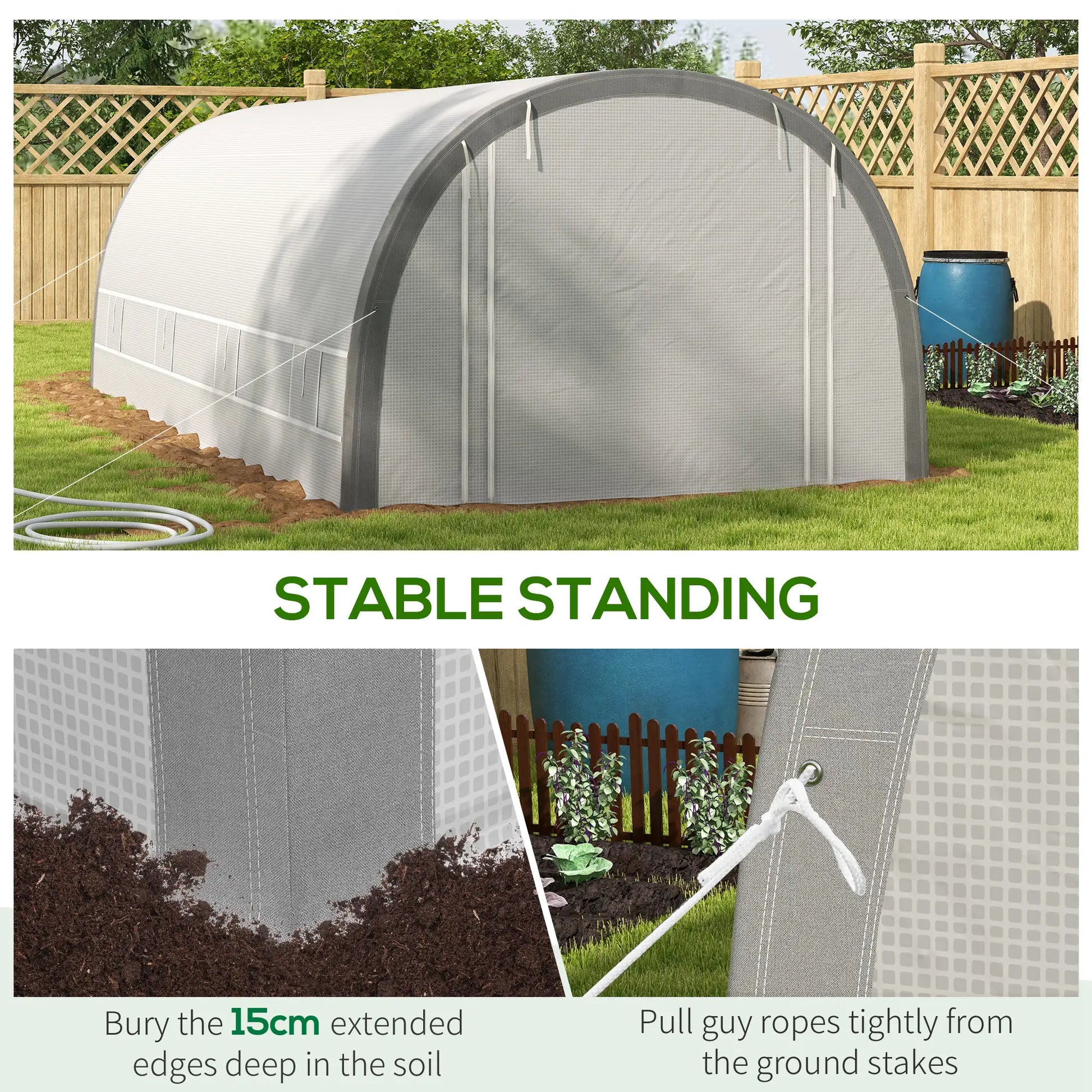 Outsunny 6x3m Walk-In Polytunnel Greenhouse with Reinforced PE Cover, White