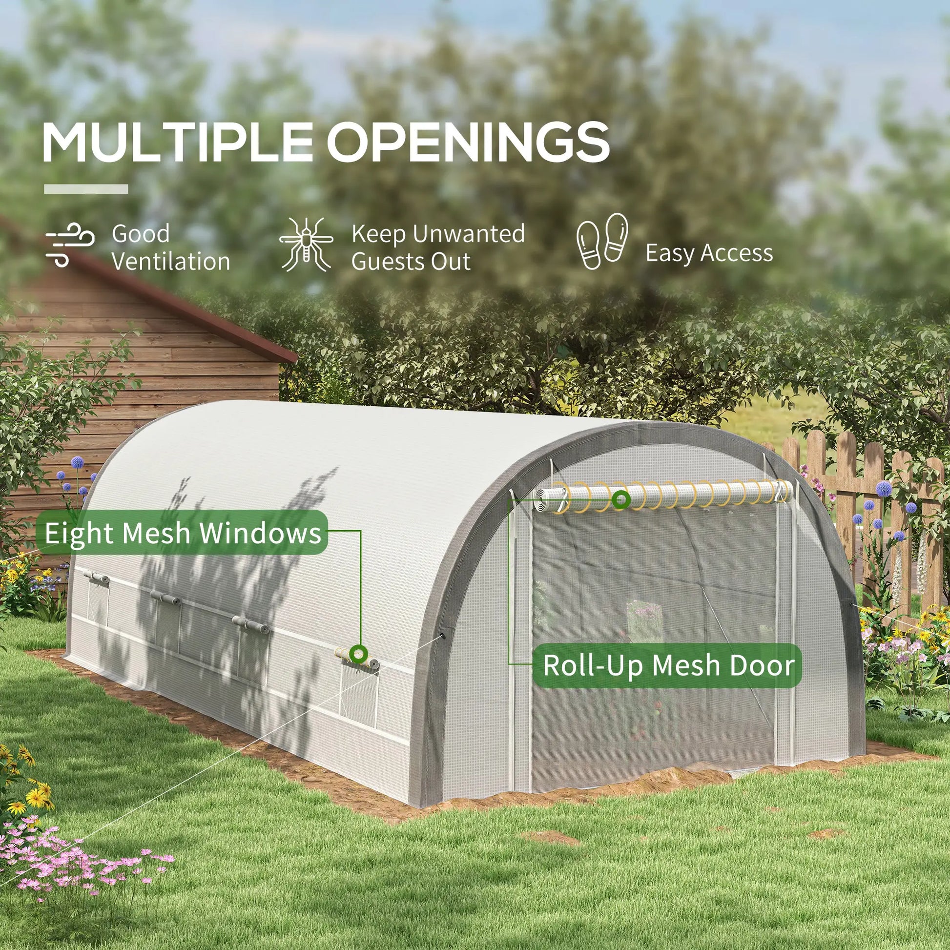Outsunny 6x3m Walk-In Polytunnel Greenhouse with Reinforced PE Cover, White