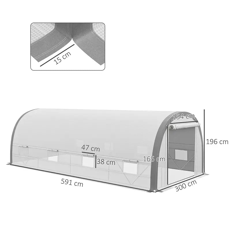 Outsunny 6x3m Walk-In Polytunnel Greenhouse with Reinforced PE Cover, White