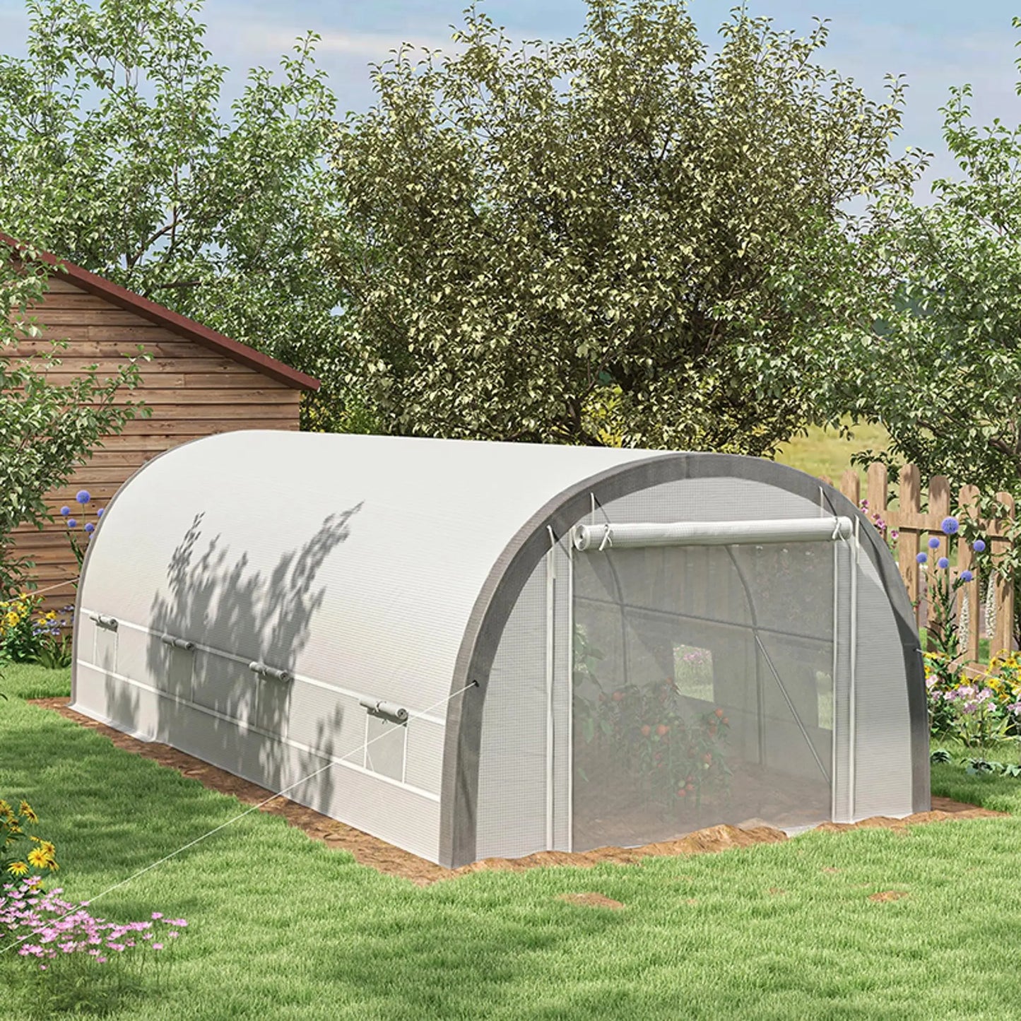 Outsunny 6x3m Walk-In Polytunnel Greenhouse with Reinforced PE Cover, White