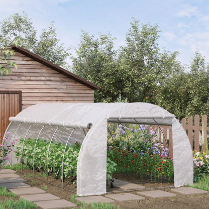 Outsunny 6x3m Walk-In Polytunnel Greenhouse with Roll-Up Sides, White