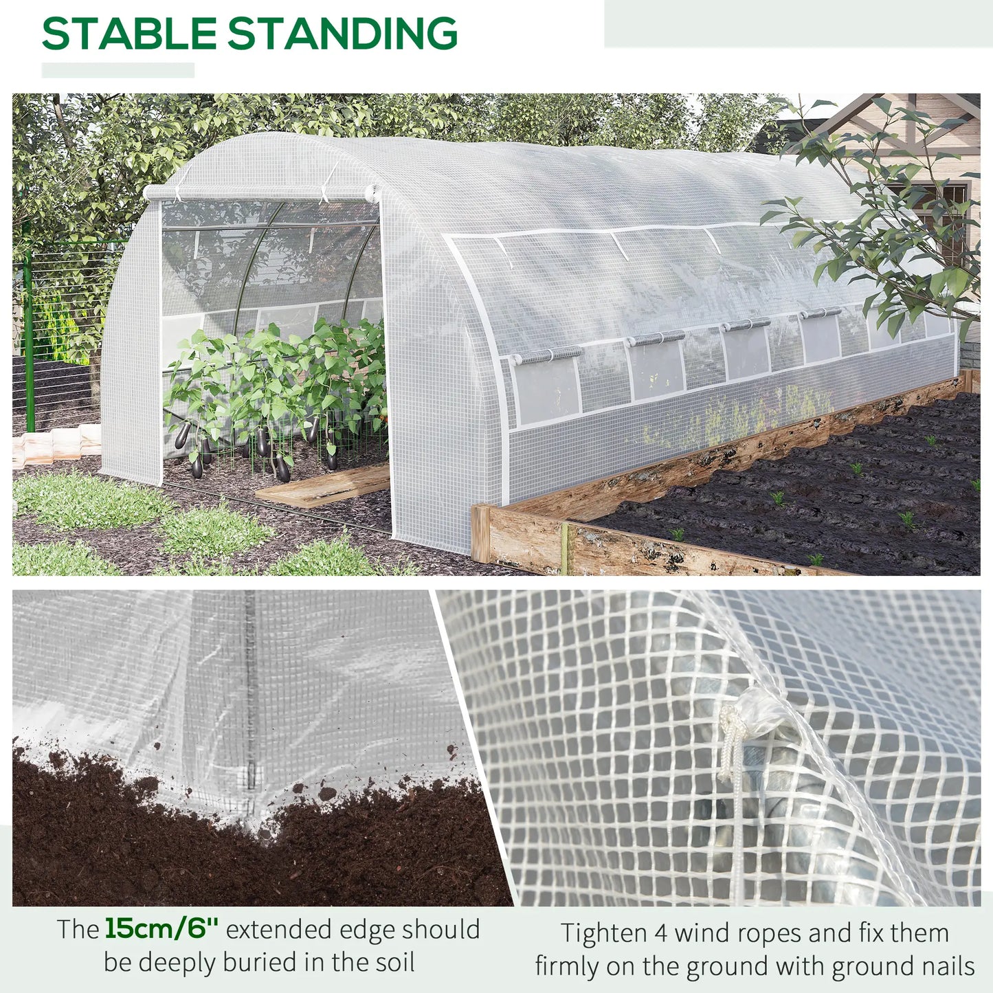 Outsunny 6x3m Walk-In Polytunnel Greenhouse with Roll-Up Sides, White