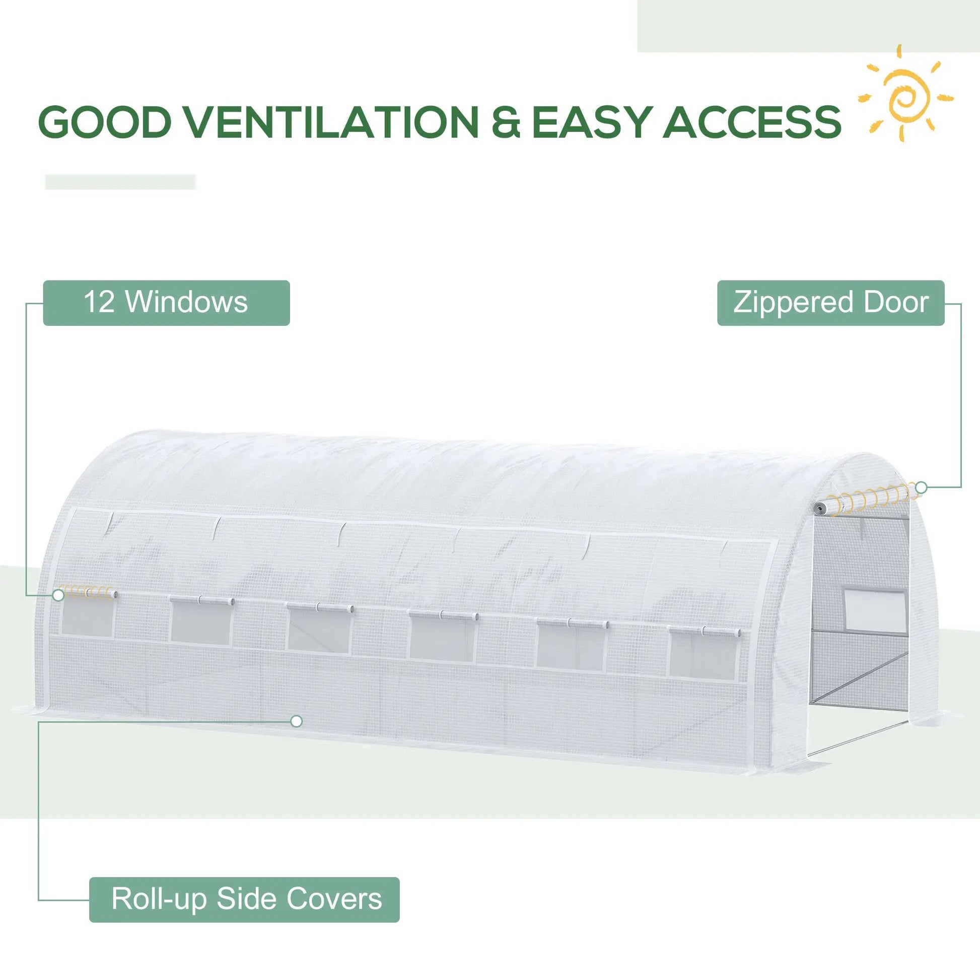 Outsunny 6x3m Walk-In Polytunnel Greenhouse with Roll-Up Sides, White