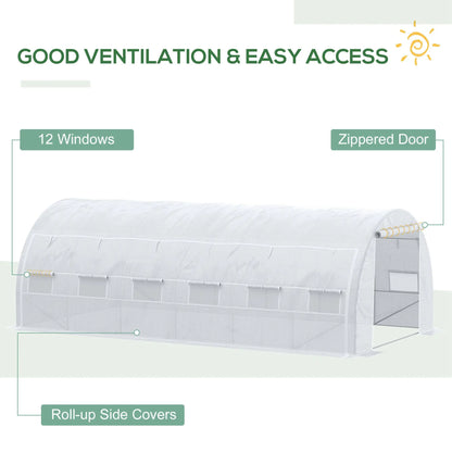 Outsunny 6x3m Walk-In Polytunnel Greenhouse with Roll-Up Sides, White