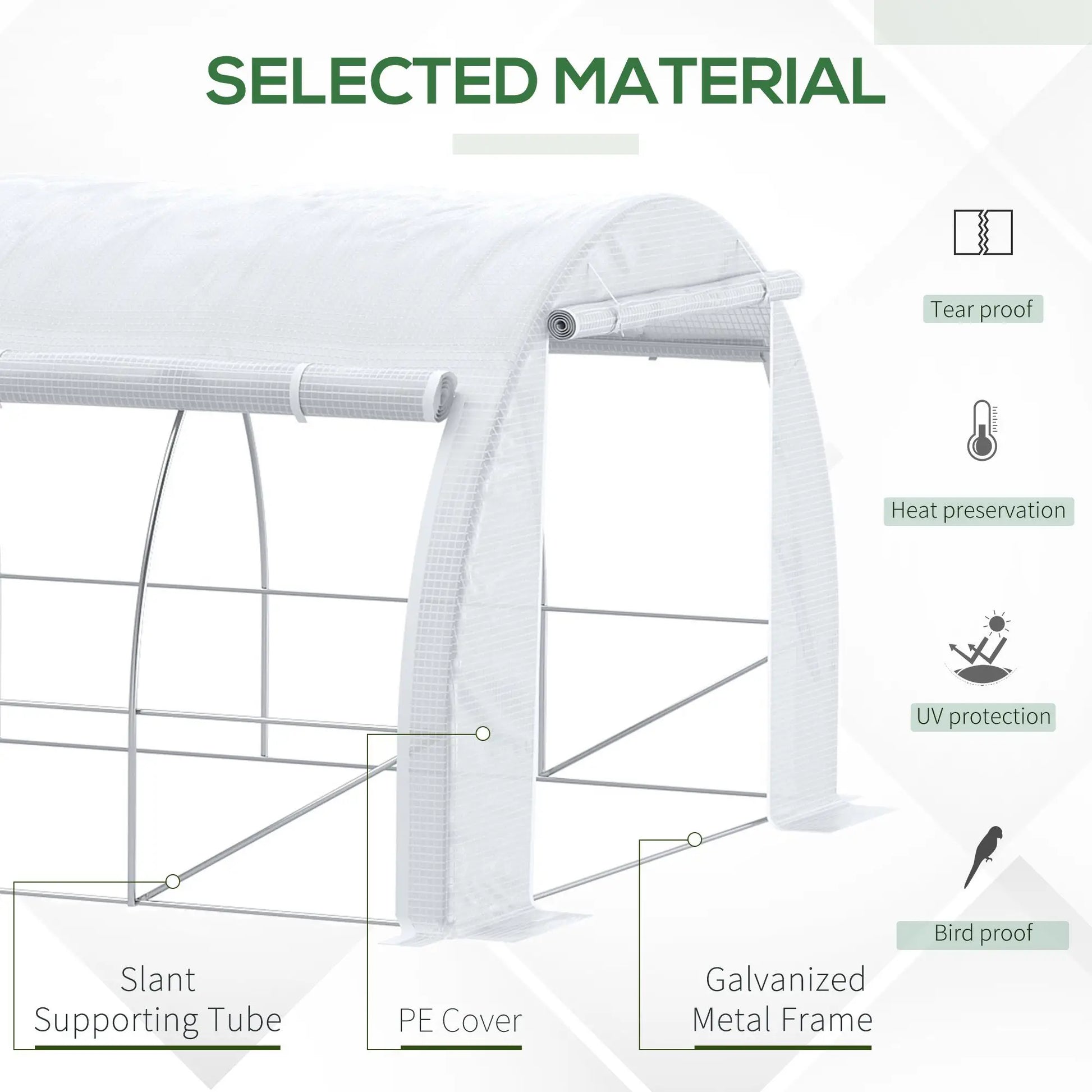 Outsunny 6x3m Walk-In Polytunnel Greenhouse with Roll-Up Sides, White