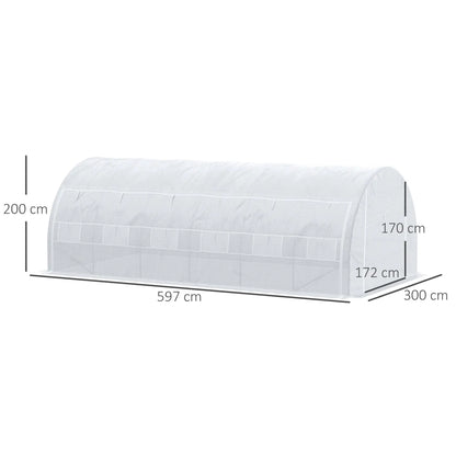Outsunny 6x3m Walk-In Polytunnel Greenhouse with Roll-Up Sides, White