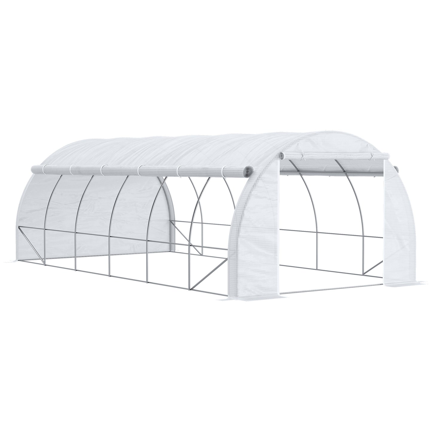Outsunny 6x3m Walk-In Polytunnel Greenhouse with Roll-Up Sides, White