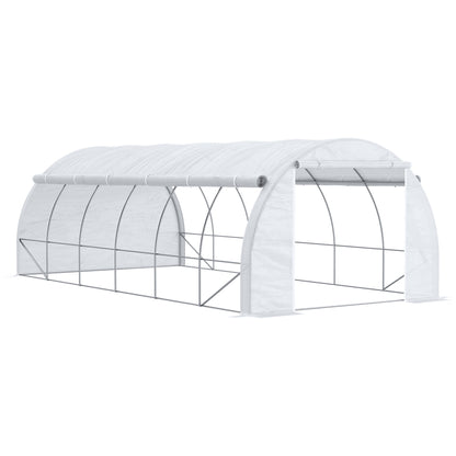 Outsunny 6x3m Walk-In Polytunnel Greenhouse with Roll-Up Sides, White