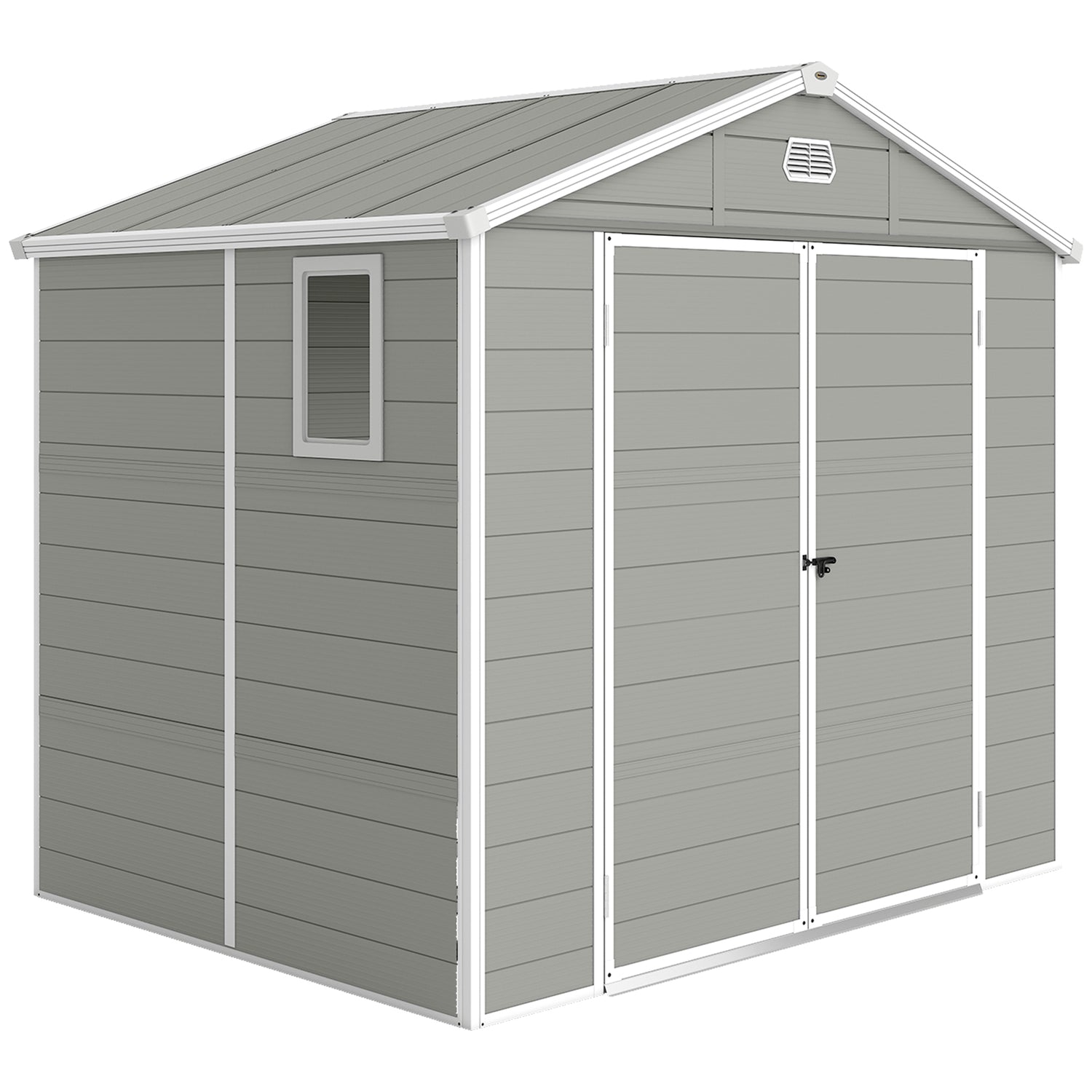 Outsunny 7.9ft x 6.2ft Aluminium Frame Rust Resistance Waterproof Shed, with Galvanised Foundation - Light Grey