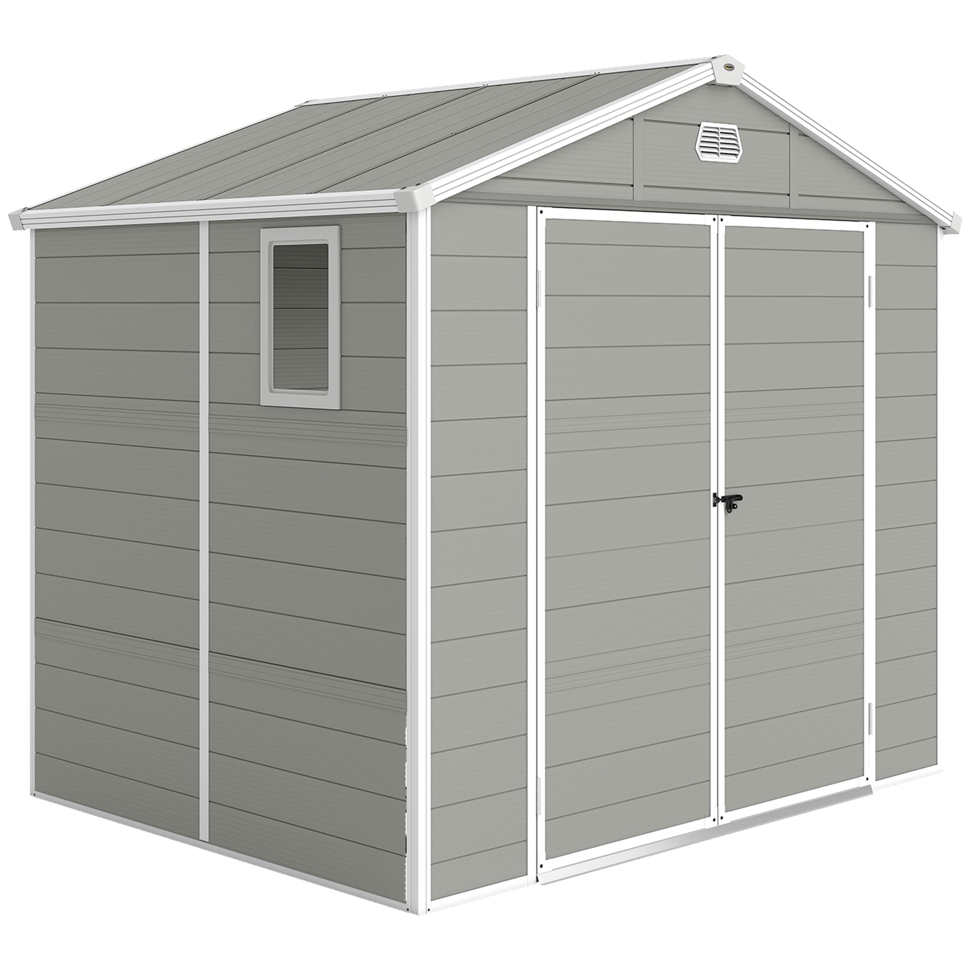 Outsunny 7.9ft x 6.2ft Aluminium Frame Rust Resistance Waterproof Shed, with Galvanised Foundation - Light Grey