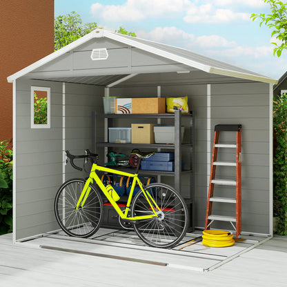 Outsunny 7.9ft x 6.2ft Aluminium Frame Rust Resistance Waterproof Shed, with Galvanised Foundation - Light Grey