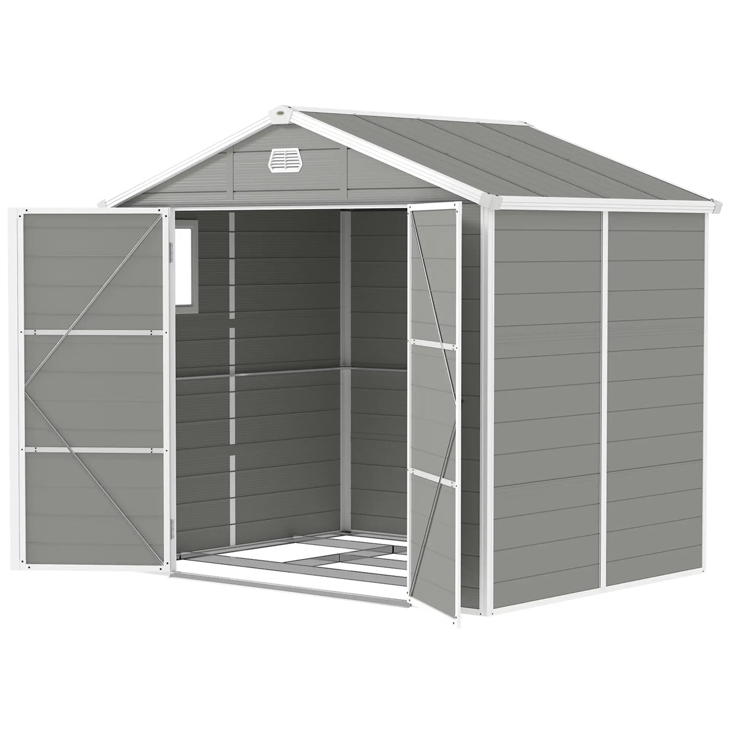 Outsunny 7.9ft x 6.2ft Aluminium Frame Rust Resistance Waterproof Shed, with Galvanised Foundation - Light Grey