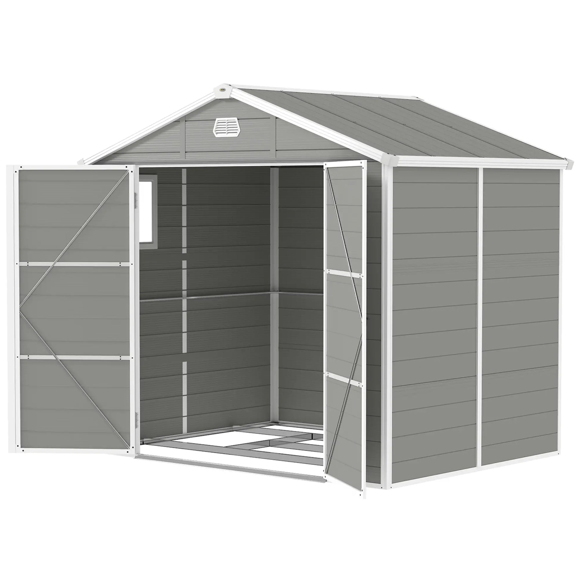 Outsunny 7.9ft x 6.2ft Aluminium Frame Rust Resistance Waterproof Shed, with Galvanised Foundation - Light Grey