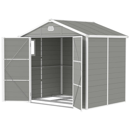 Outsunny 7.9ft x 6.2ft Aluminium Frame Rust Resistance Waterproof Shed, with Galvanised Foundation - Light Grey