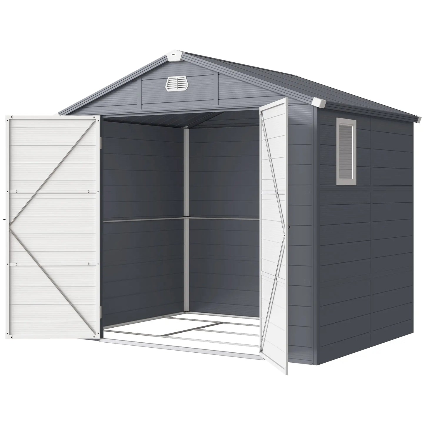 Outsunny 7.9ft x 6.2ft Aluminium Frame and Plastic Wall Shed, with Foundation - Grey