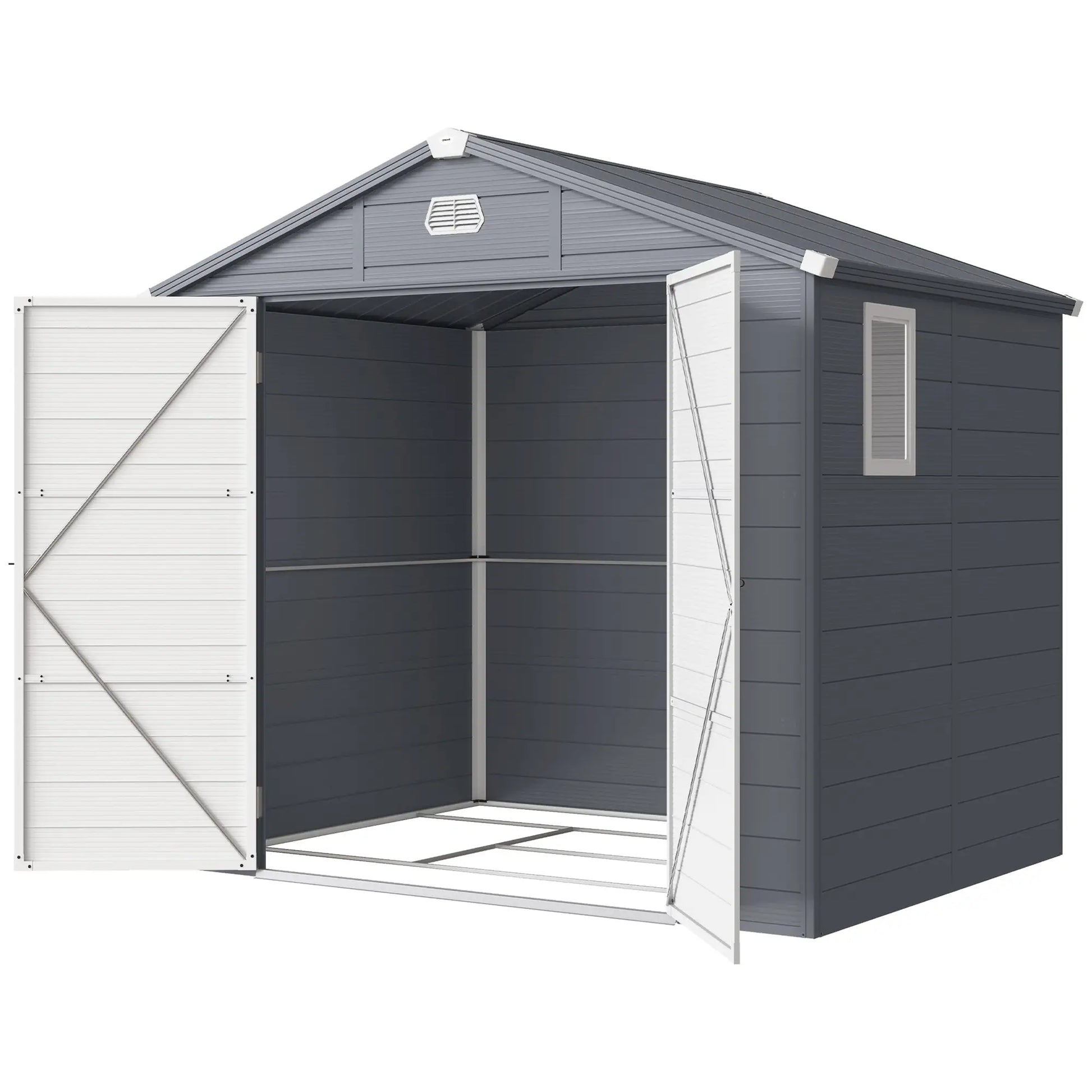 Outsunny 7.9ft x 6.2ft Aluminium Frame and Plastic Wall Shed, with Foundation - Grey