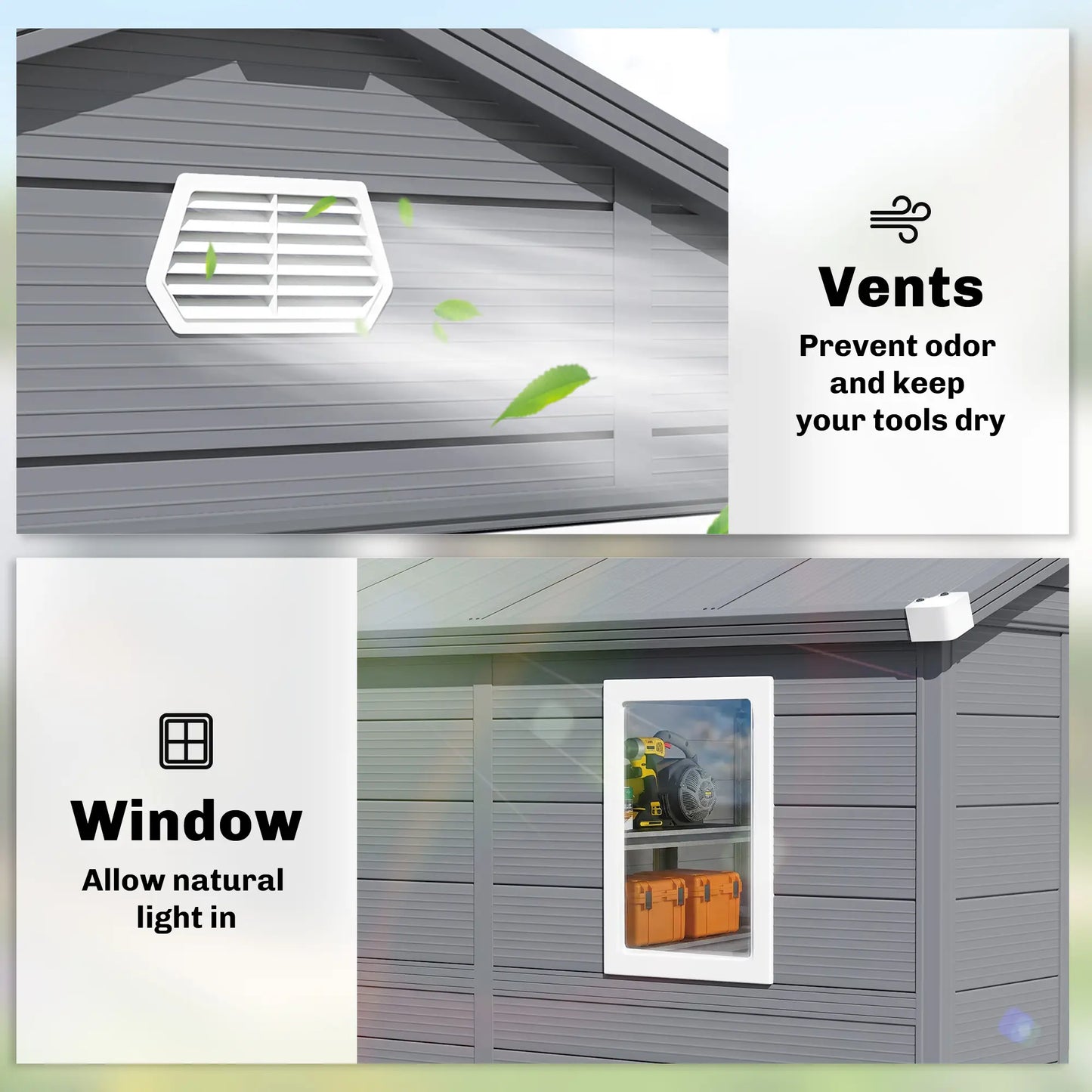 Outsunny 7.9ft x 6.2ft Aluminium Frame and Plastic Wall Shed, with Foundation - Grey