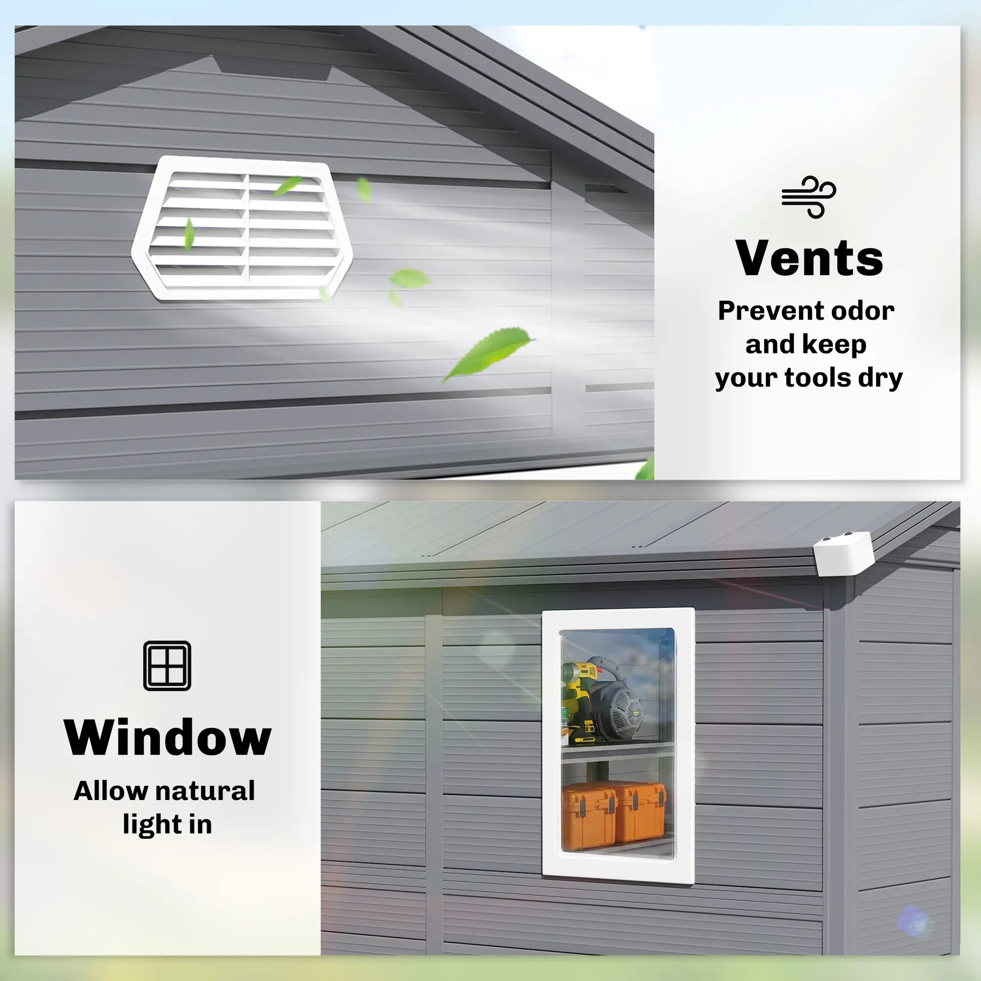Outsunny 7.9ft x 6.2ft Aluminium Frame and Plastic Wall Shed, with Foundation - Grey