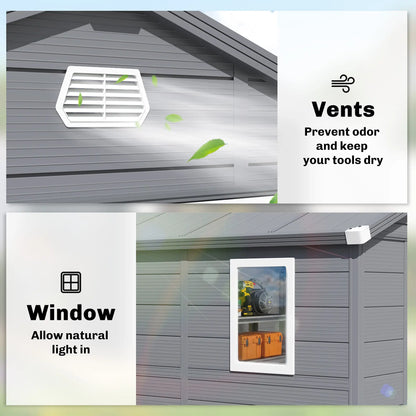 Outsunny 7.9ft x 6.2ft Aluminium Frame and Plastic Wall Shed, with Foundation - Grey