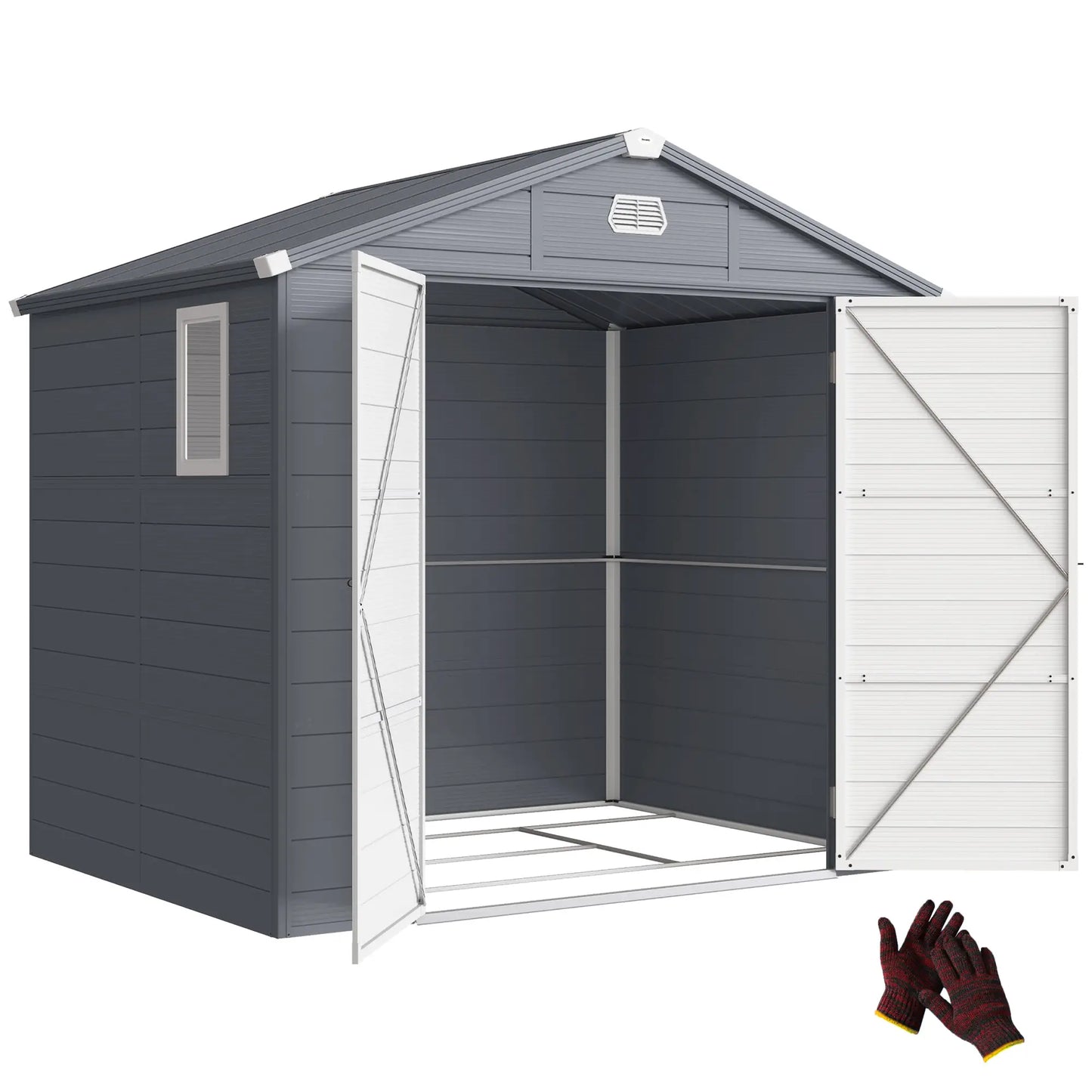Outsunny 7.9ft x 6.2ft Aluminium Frame and Plastic Wall Shed, with Foundation - Grey