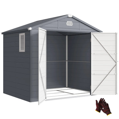 Outsunny 7.9ft x 6.2ft Aluminium Frame and Plastic Wall Shed, with Foundation - Grey
