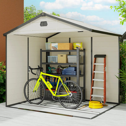 Outsunny 7.9ft x 6.2ft Recycled Garden Shed with Aluminium Frame and Plastic,  Wall Shed with Foundation, Waterproof and Rustproof - Cream White
