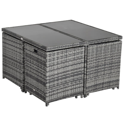 Outsunny 8-Seater Rattan Dining Set Garden Furniture Cushion Seat Woven Rattan Grey