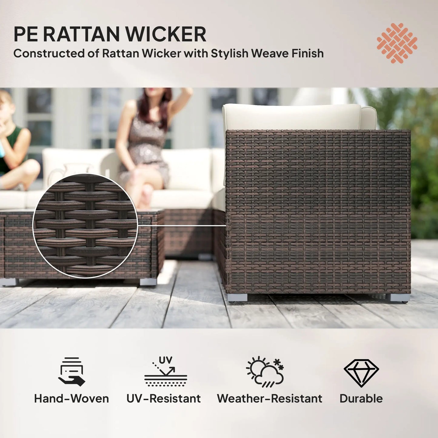 Outsunny 8 Piece Rattan Corner Sofa Set with Wide & Deep Seat, Assembled Aluminium PE Rattan Garden Furniture Set with Thick Cushions and Glass Top Table for Outdoor, Conservatory, Mixed Brown