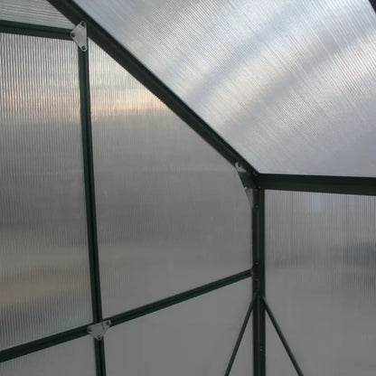 Outsunny 8 x 12ft Aluminium Greenhouse Polycarbonate Walk in Garden Greenhouse Kit with Adjustable Roof Vent, Double Sliding Door, Rain Gutter and Foundation, Clear