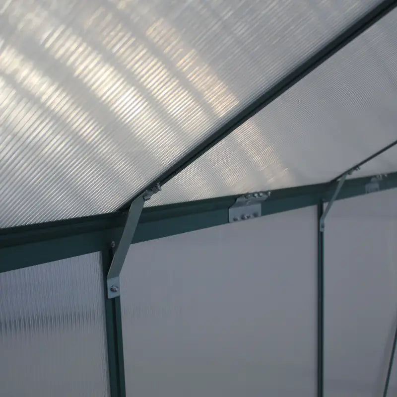 Outsunny 8 x 12ft Aluminium Greenhouse Polycarbonate Walk in Garden Greenhouse Kit with Adjustable Roof Vent, Double Sliding Door, Rain Gutter and Foundation, Clear