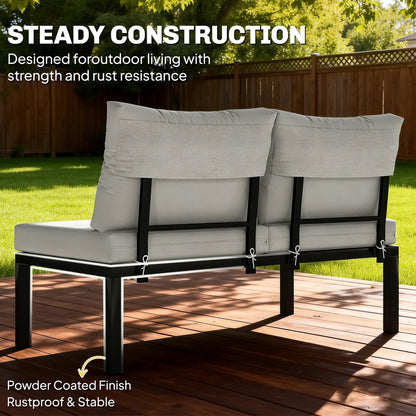 Outsunny Garden Furniture Set, 6 Piece Corner Sofa Set with Loveseat, Coffee Table, Sofa with Integrated Side Table