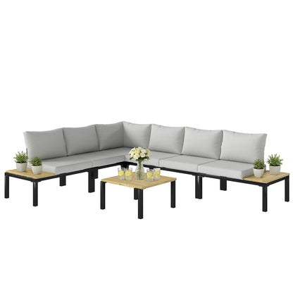 Outsunny Garden Furniture Set, 6 Piece Corner Sofa Set with Loveseat, Coffee Table, Sofa with Integrated Side Table