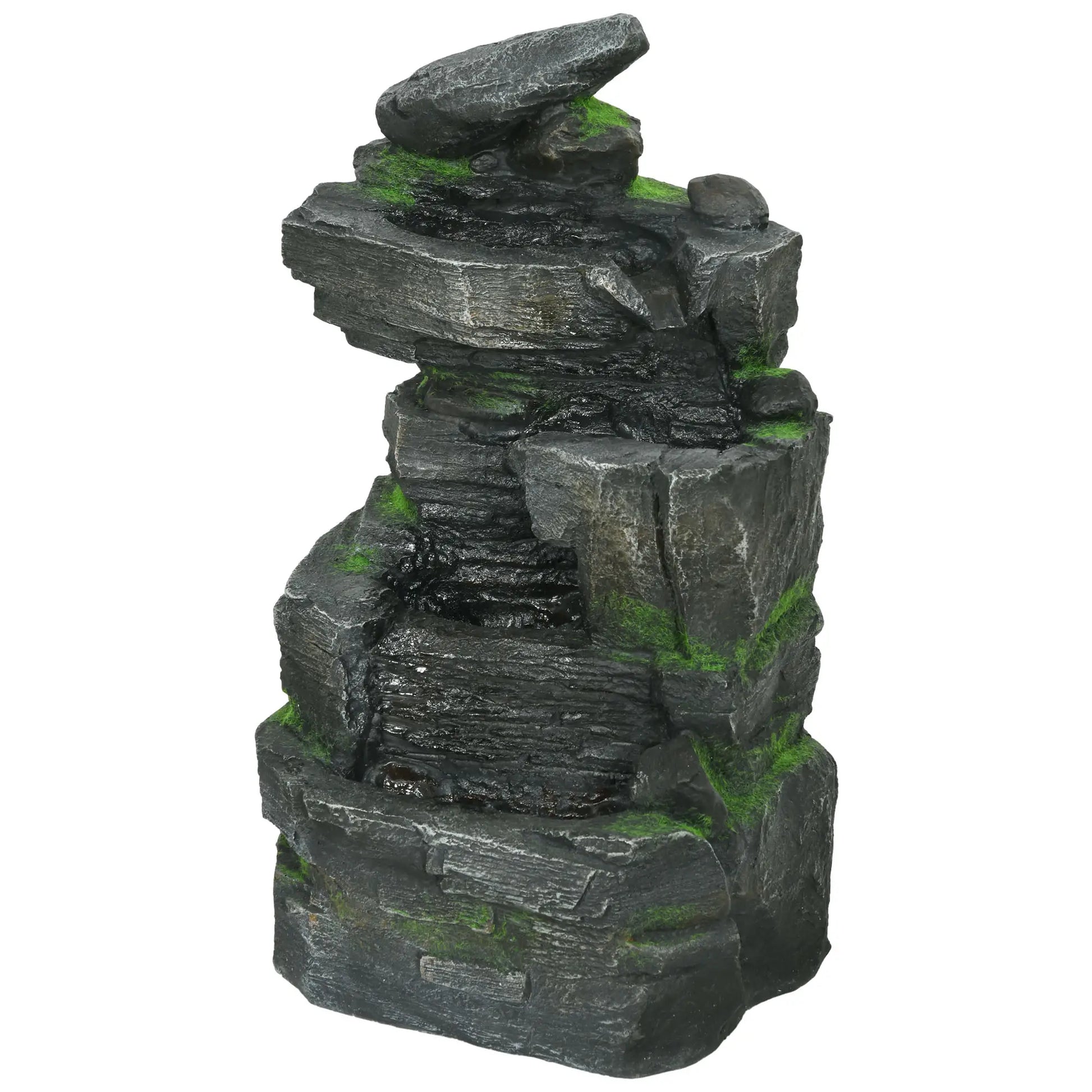 Outsunny Garden Water Feature with LED Lights - Dark Grey