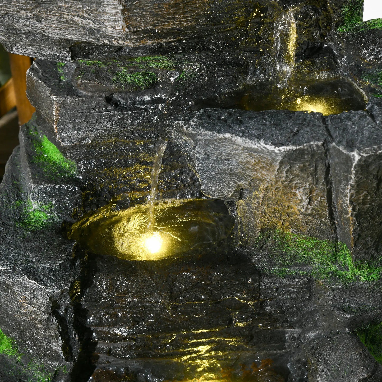 Outsunny Garden Water Feature with LED Lights - Dark Grey